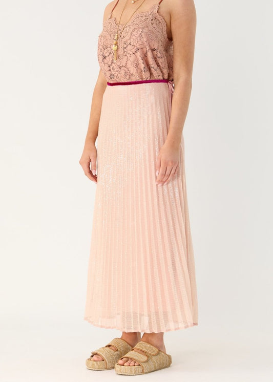 Sigrid Sequin Pleated Skirt in Blush from FLANNEL at Edito boutique