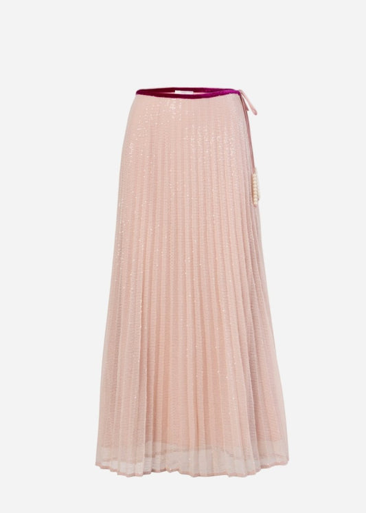 Sigrid Sequin Pleated Skirt in Blush from FLANNEL at Edito boutique