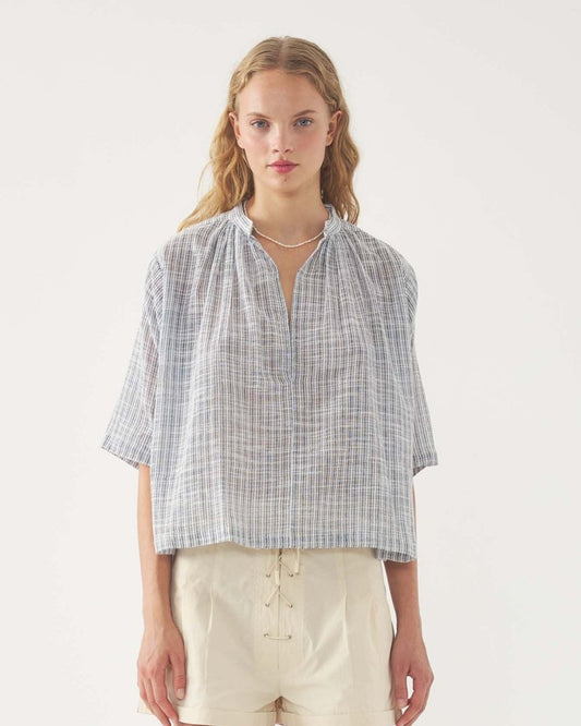 S/S Paros Blouse in Blue Stripes from ANTIK BATIK at Edito boutique