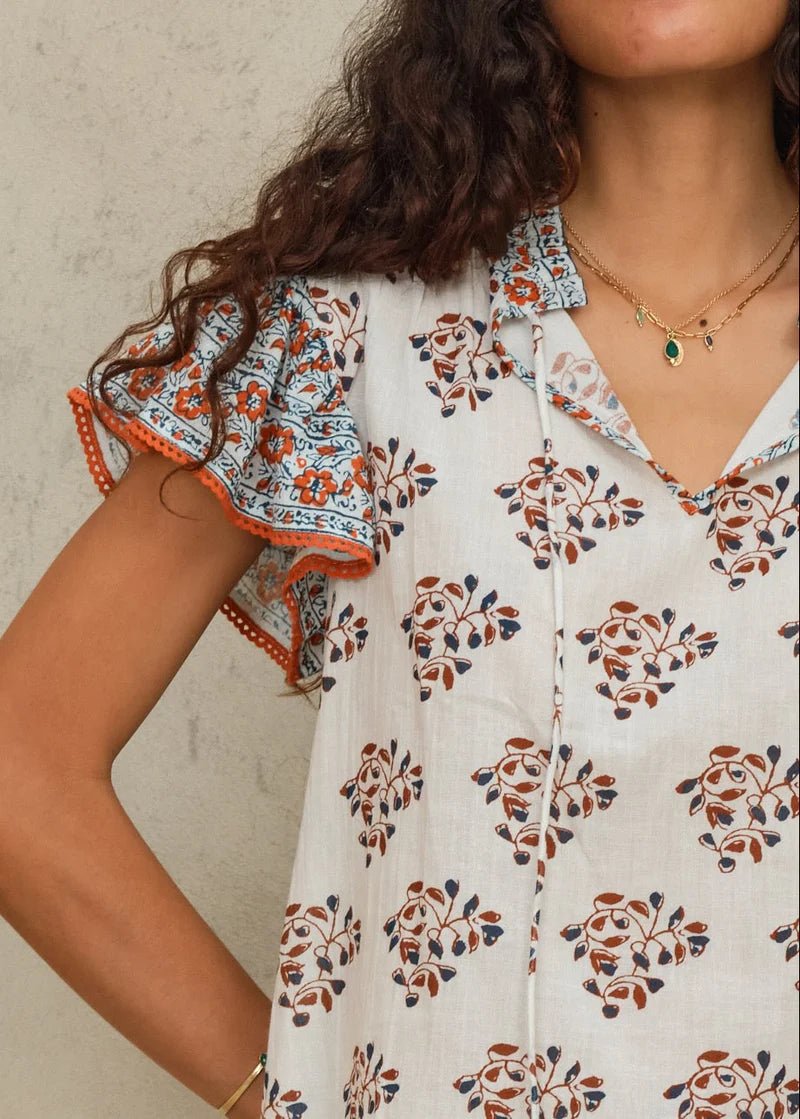 Stella S/S Top in Ecru/Rust from M.A.B.E at Edito Boutique
