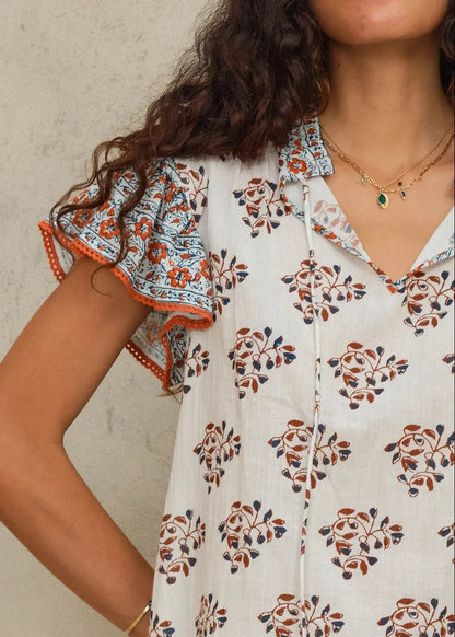 Stella S/S Top in Ecru/Rust from M.A.B.E at Edito Boutique