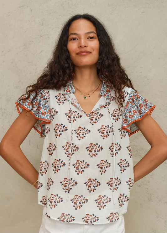 Stella S/S Top in Ecru/Rust from M.A.B.E at Edito Boutique