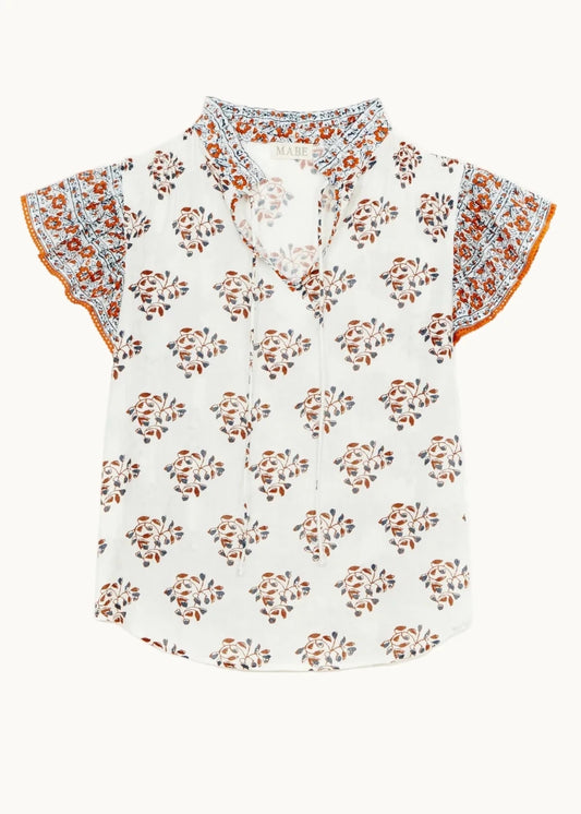 Stella S/S Top in Ecru/Rust from M.A.B.E at Edito Boutique