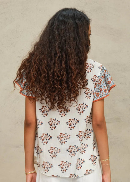 Stella S/S Top in Ecru/Rust from M.A.B.E at Edito Boutique