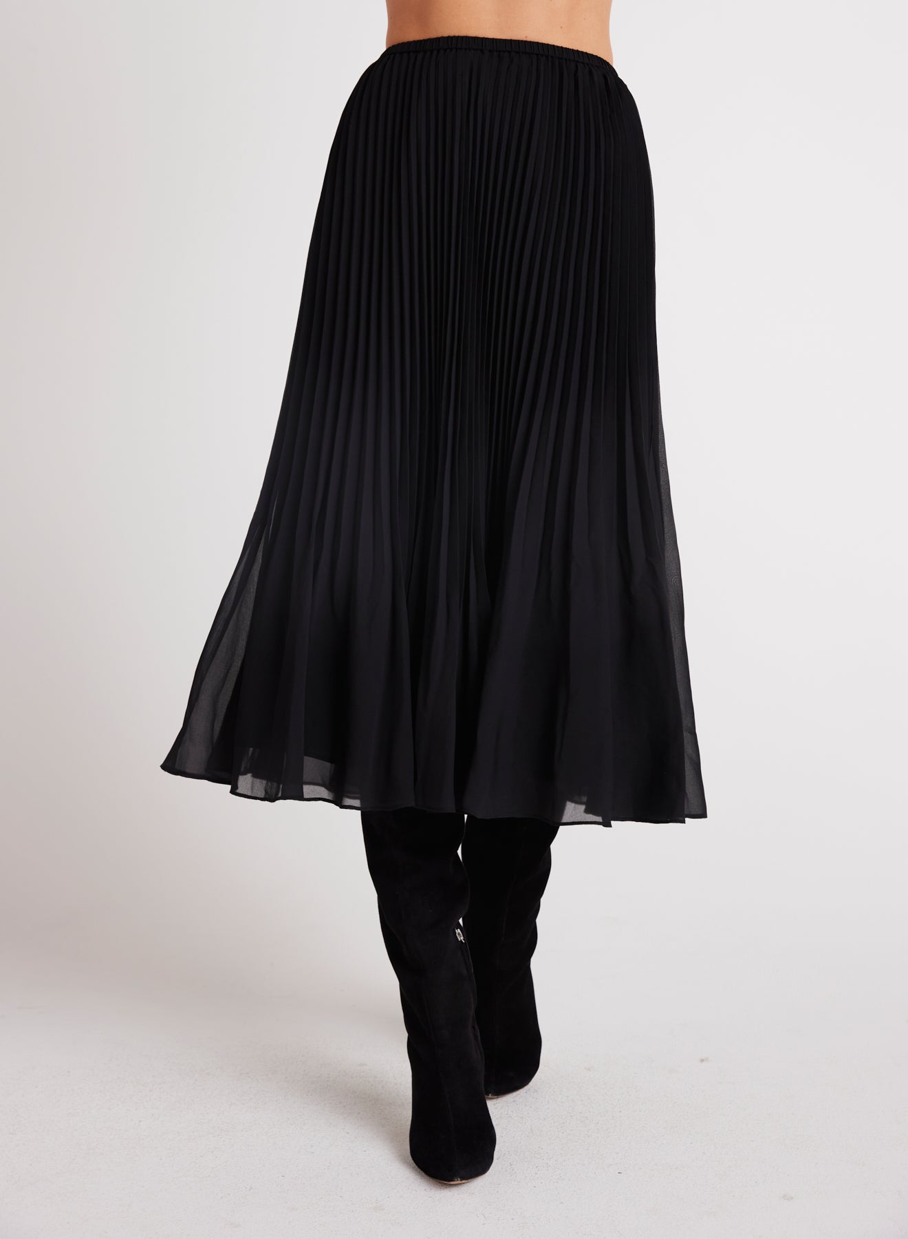 Sunburst Pleated Midi Skirt in Black from Bella Dahl