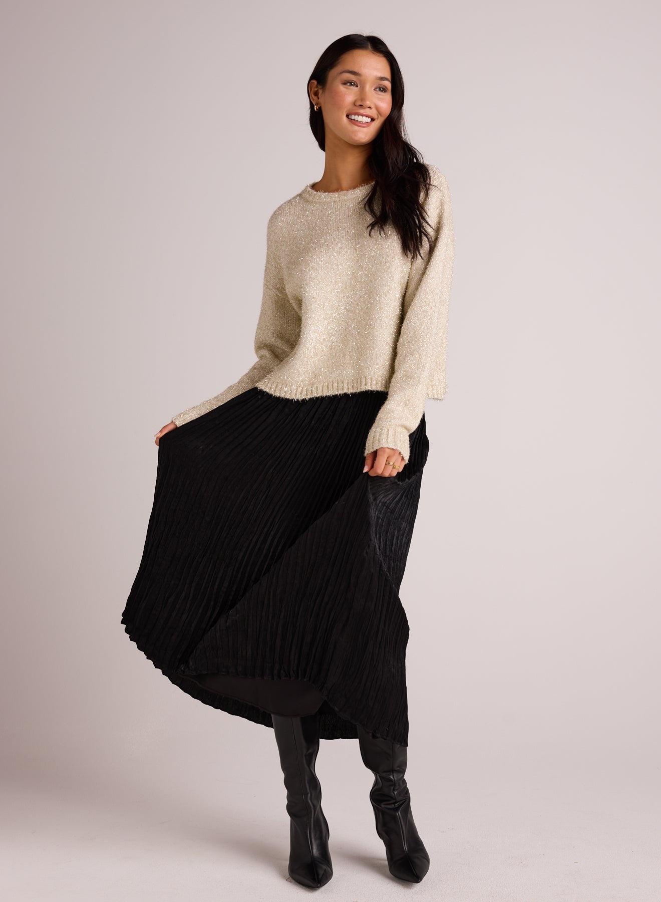 Sunburst Pleated Midi Skirt in Black from Bella Dahl