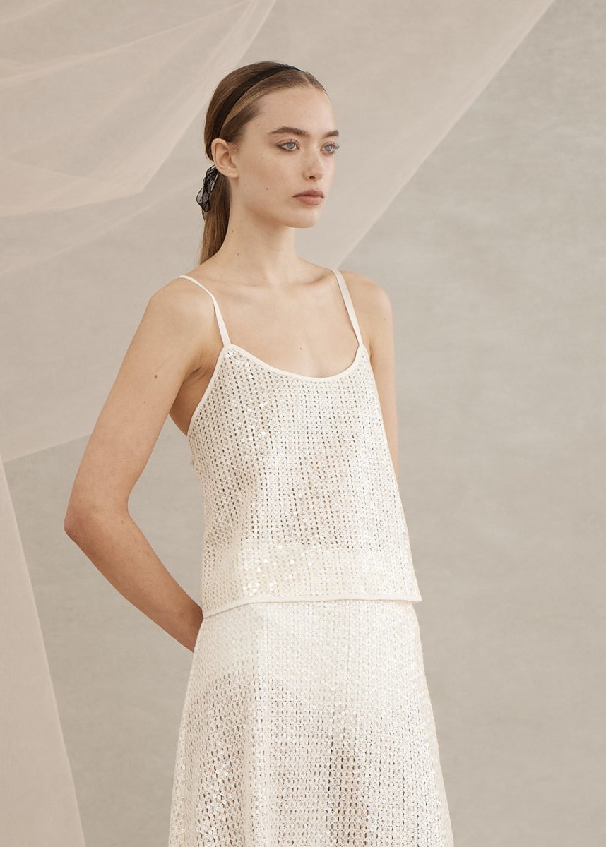 Swing Sequin Cami in Ivory from LUXE DE VALENTINA at Edito boutique