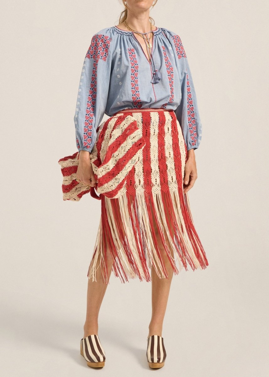 Syracuse Skirt in Red/Cream from ILIO NEMA at Edito Boutique