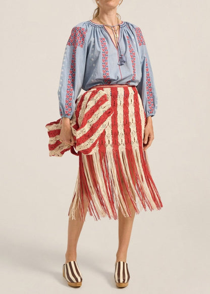 Syracuse Skirt in Red/Cream from ILIO NEMA at Edito Boutique