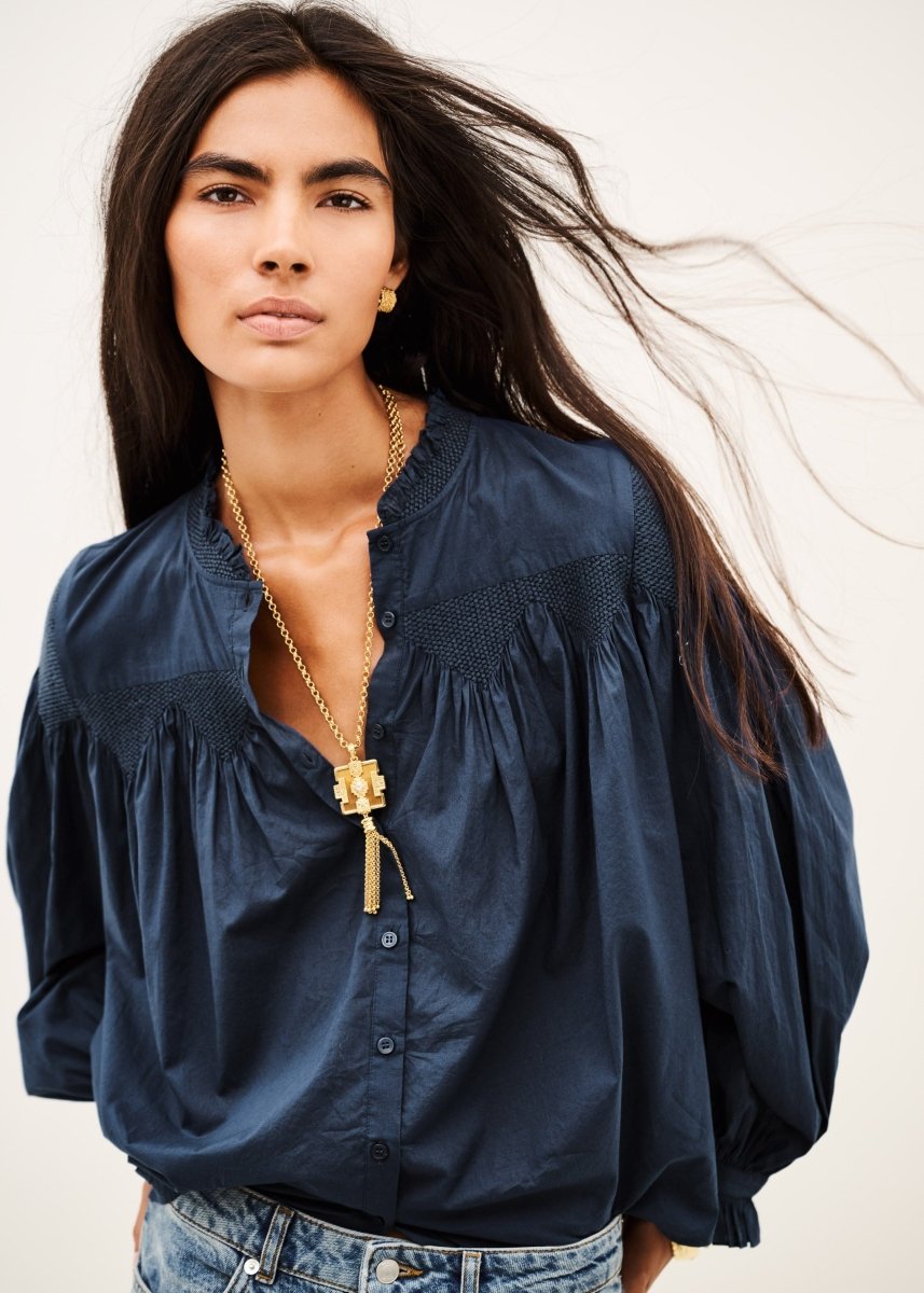 Tonia Embroidered Shirt in Blue from BA&SH at Edito Boutique