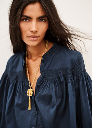 Tonia Embroidered Shirt in Blue from BA&SH at Edito Boutique
