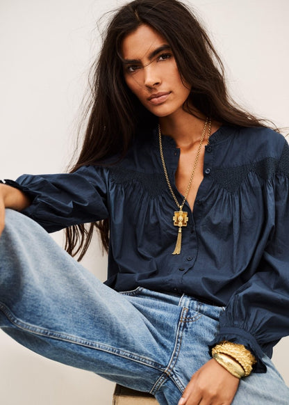Tonia Embroidered Shirt in Blue from BA&SH at Edito Boutique
