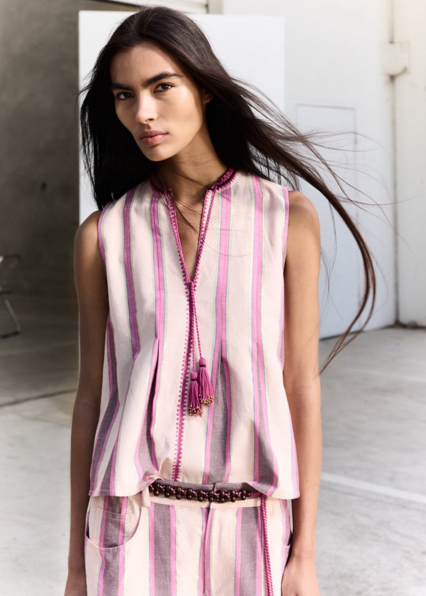 Tzimi Top in Pink Mykonos Stripe from ILIO NEMA at Edito Boutique