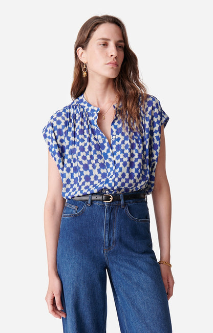 Vanessa Bruno Clio Blouse in Blue Geometric Print