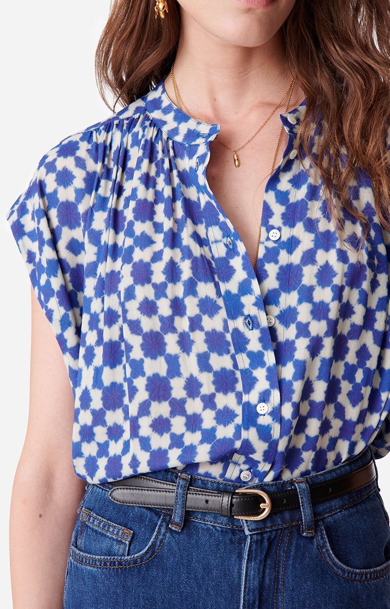 Vanessa Bruno Clio Blouse in Blue Geometric Print