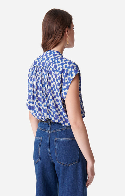 Vanessa Bruno Clio Blouse in Blue Geometric Print