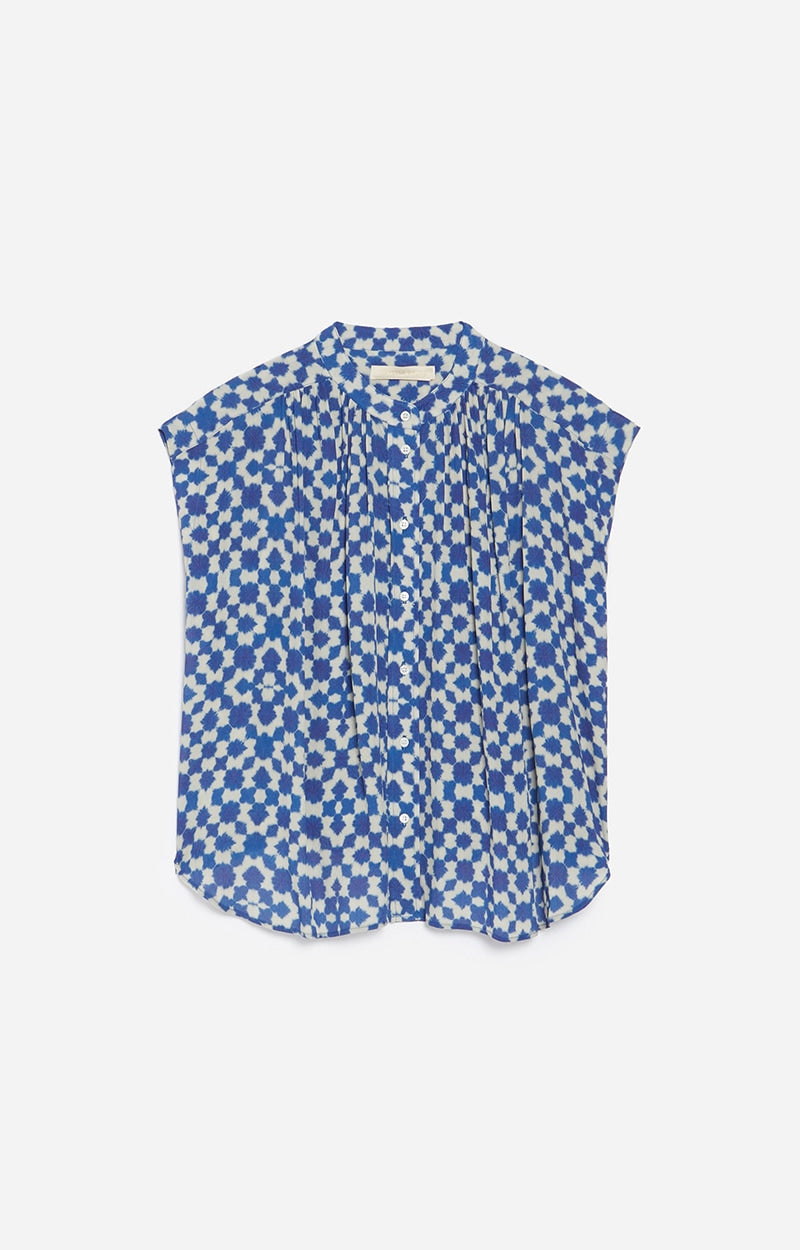 Vanessa Bruno Clio Blouse in Blue Geometric Print