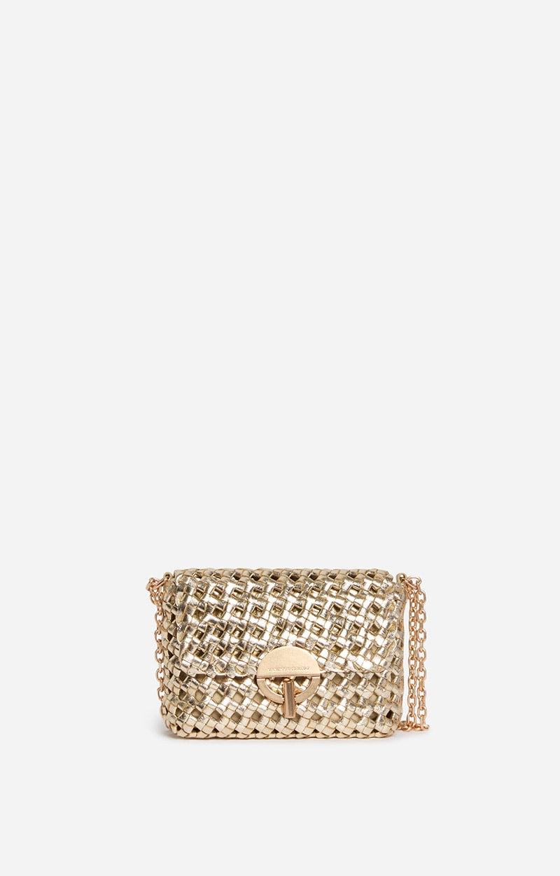 Vanessa Bruno Small Woven Moon Bag in Gold