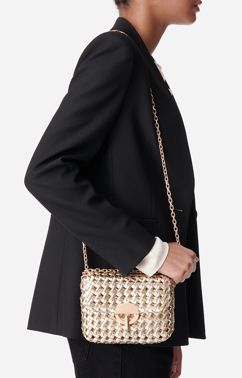 Vanessa Bruno Small Woven Moon Bag in Gold