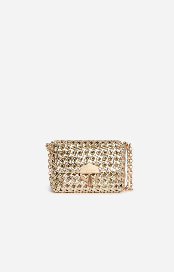 Vanessa Bruno Small Woven Moon Bag in Gold