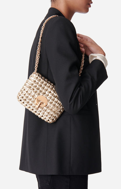 Vanessa Bruno Small Woven Moon Bag in Gold