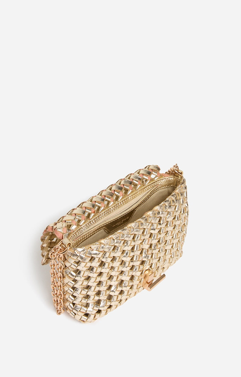 Vanessa Bruno Small Woven Moon Bag in Gold