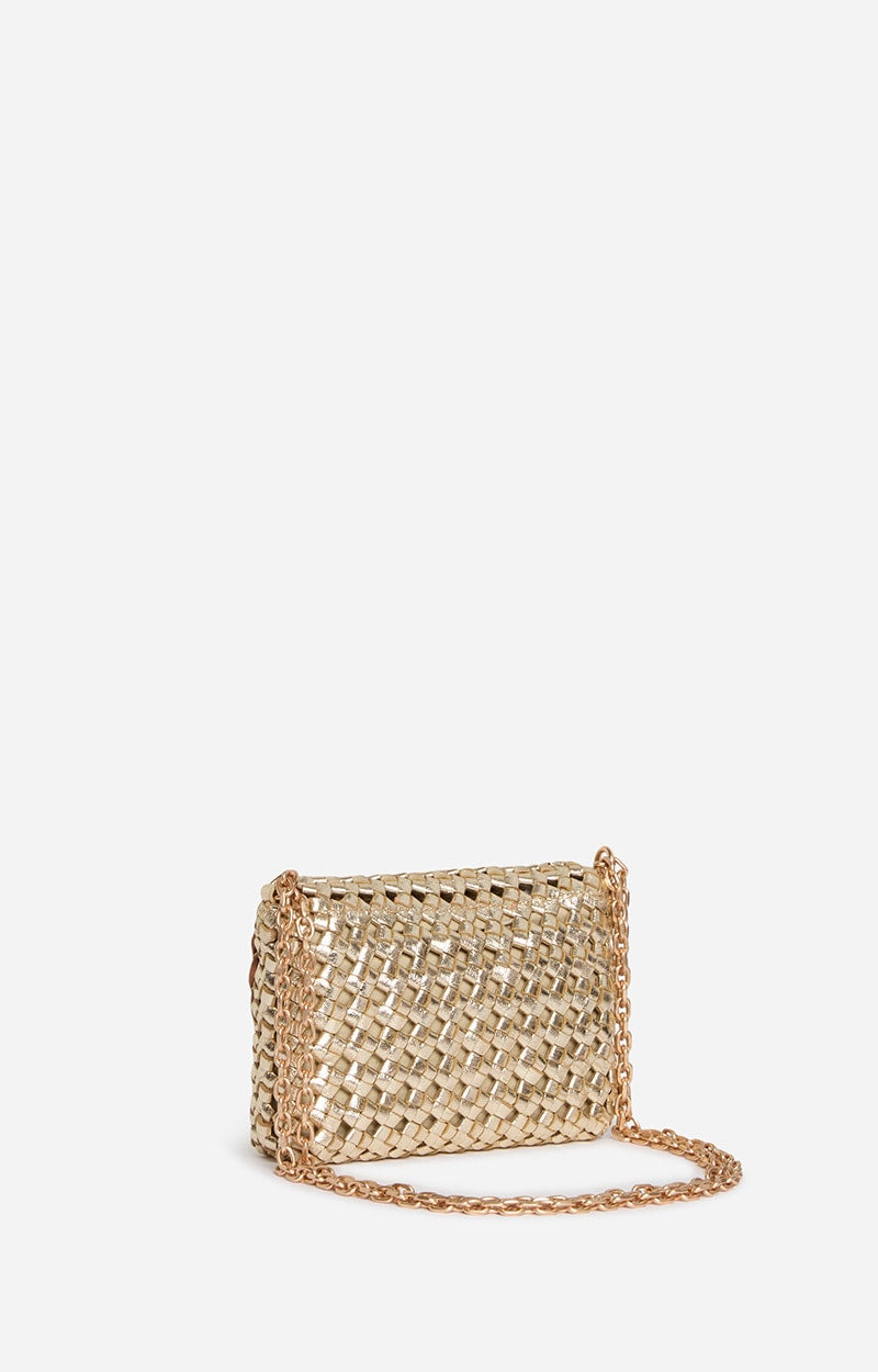 Vanessa Bruno Small Woven Moon Bag in Gold