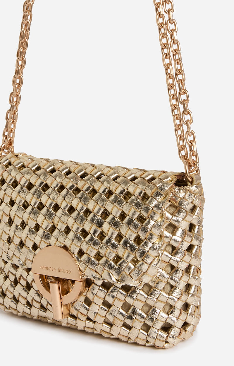 Vanessa Bruno Small Woven Moon Bag in Gold