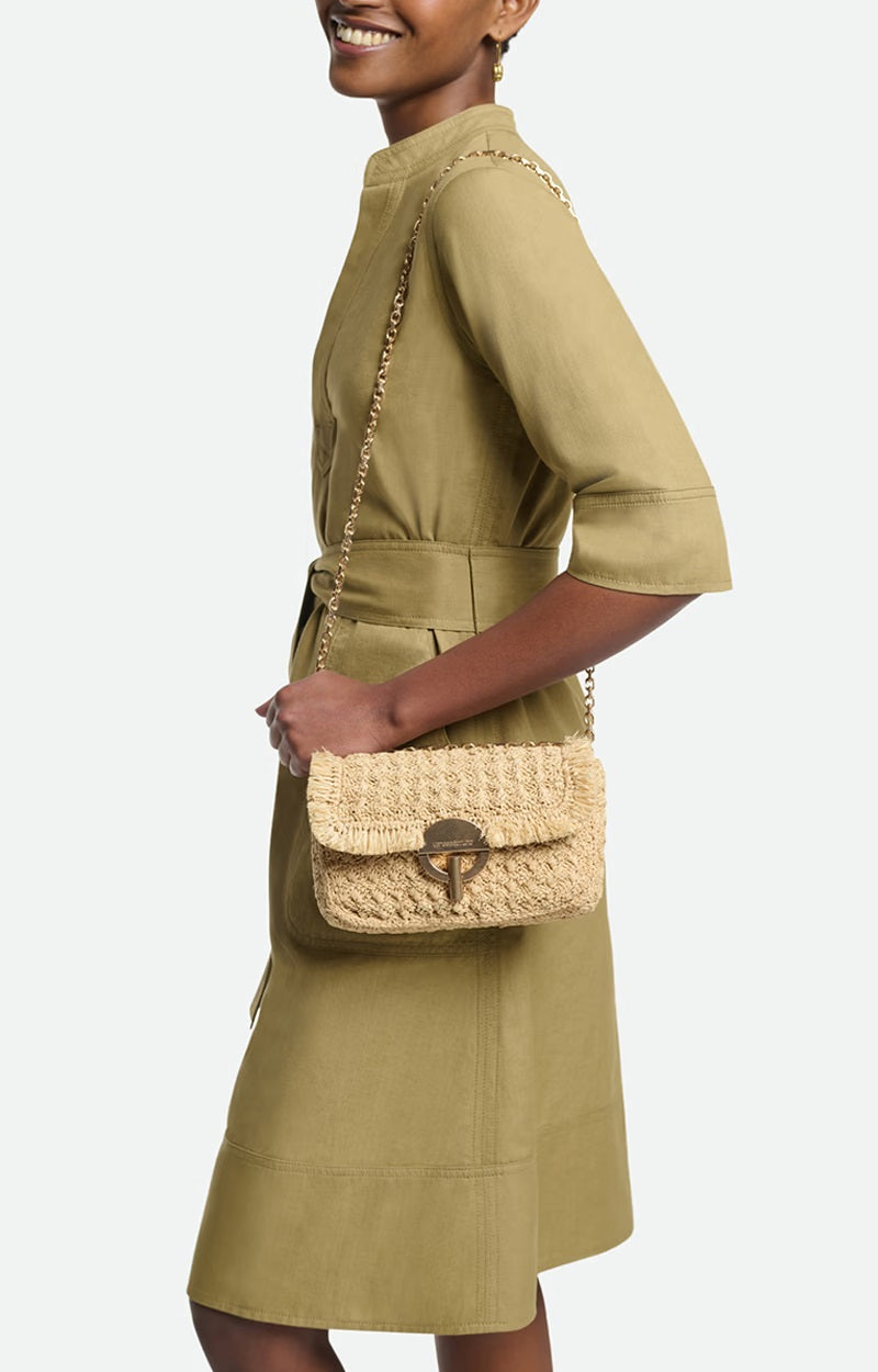 Vanessa Bruno Raffia Moon PM Bag Natural