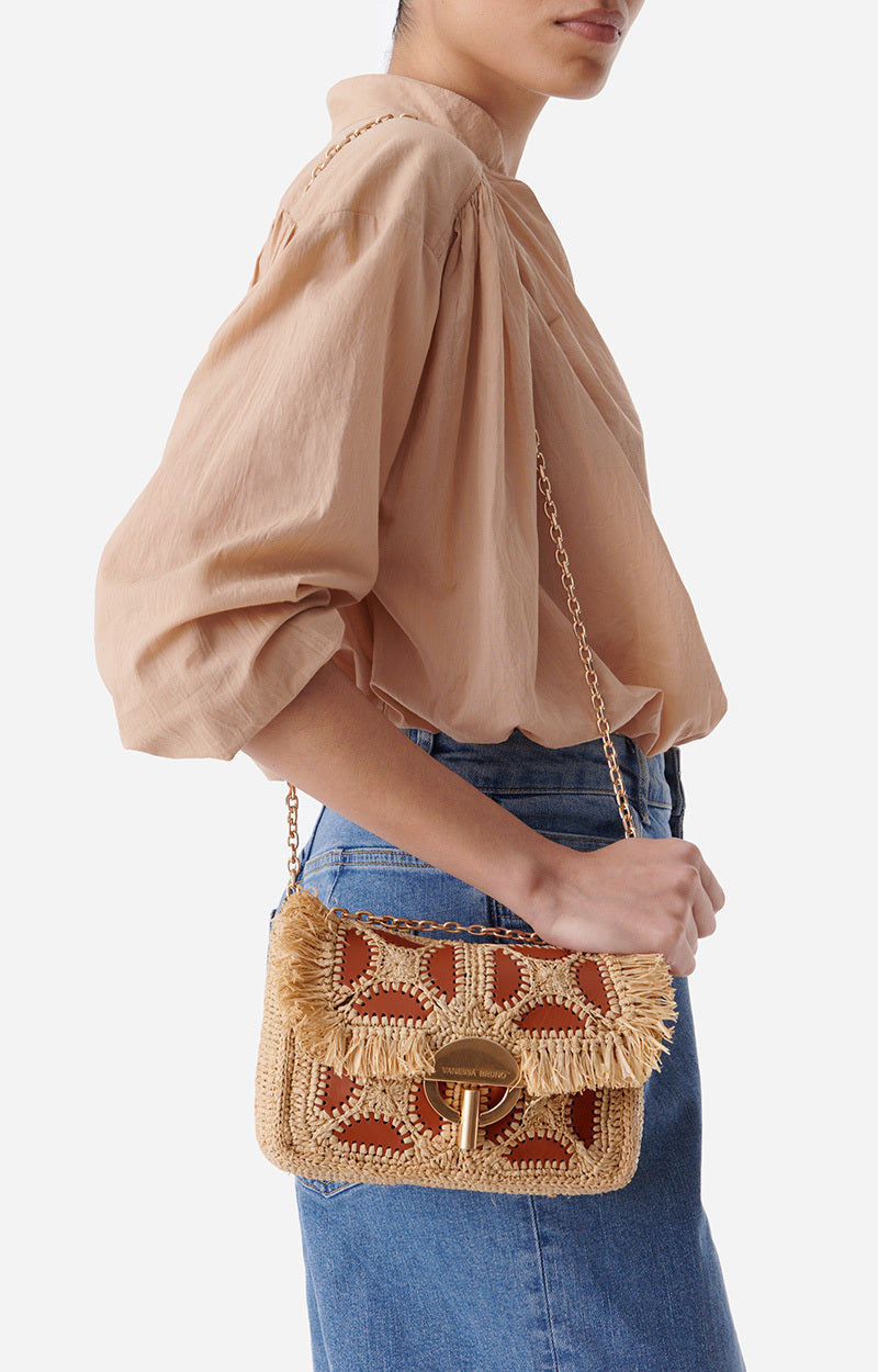 Vanessa bruno Raffia Moon Bag Cognac