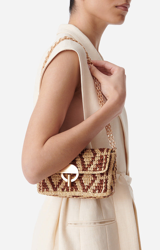 Vanessa Bruno Raffia Nano Moon Bag Brown