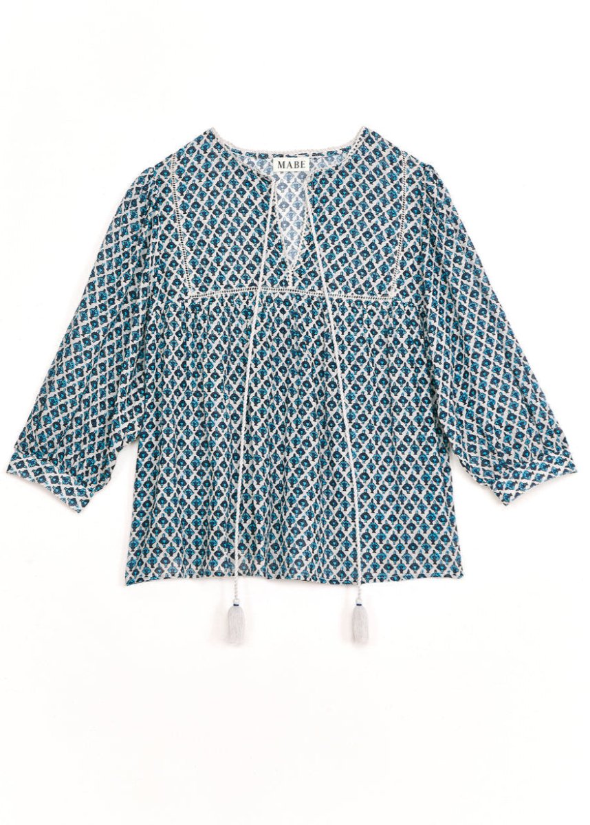 Viti Gathered Top in Blue from M.A.B.E at Edito boutique