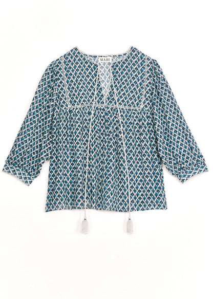 Viti Gathered Top in Blue from M.A.B.E at Edito boutique