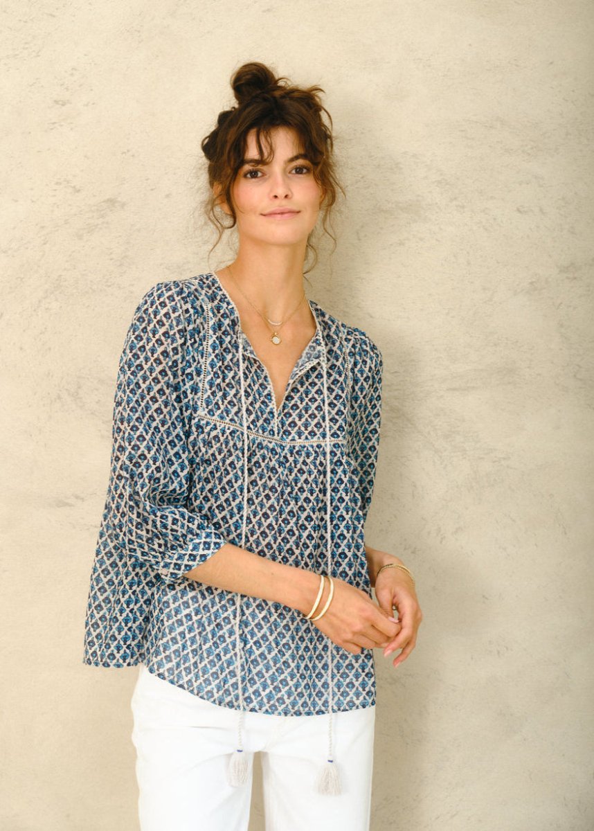 Viti Gathered Top in Blue from M.A.B.E at Edito boutique