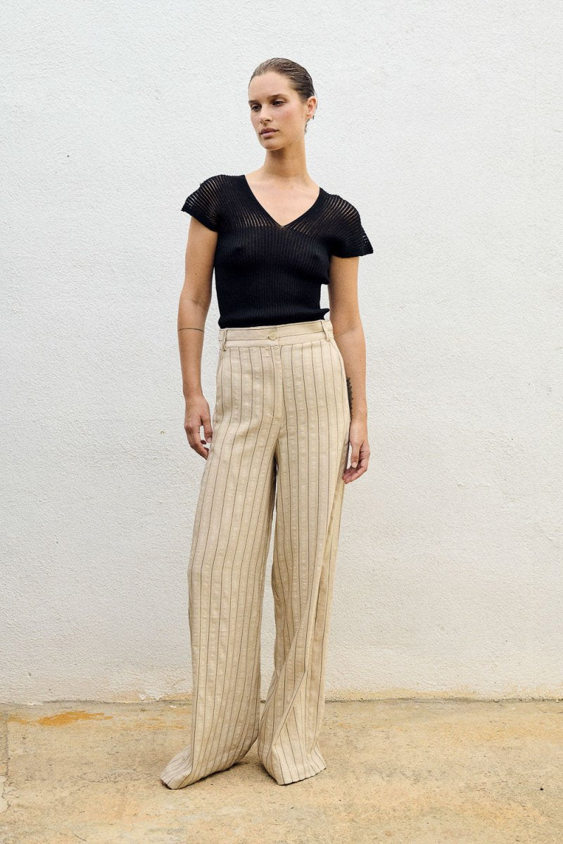 Wide Pants in Ecru Stripes from SITA MURT at Edito boutique